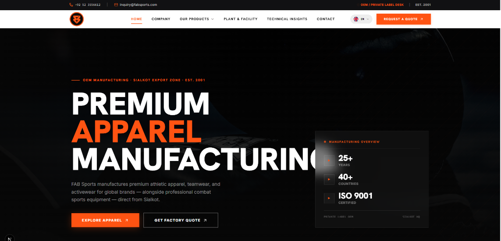 FBG Sports Manufacturing Hero Interface